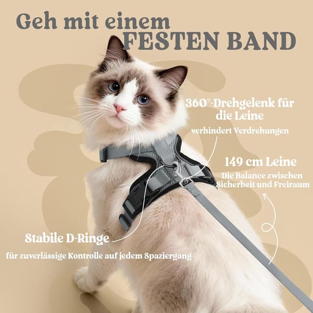 Detalle 1 de rabbitgoo Katzengeschirr mit Leine Grau XS