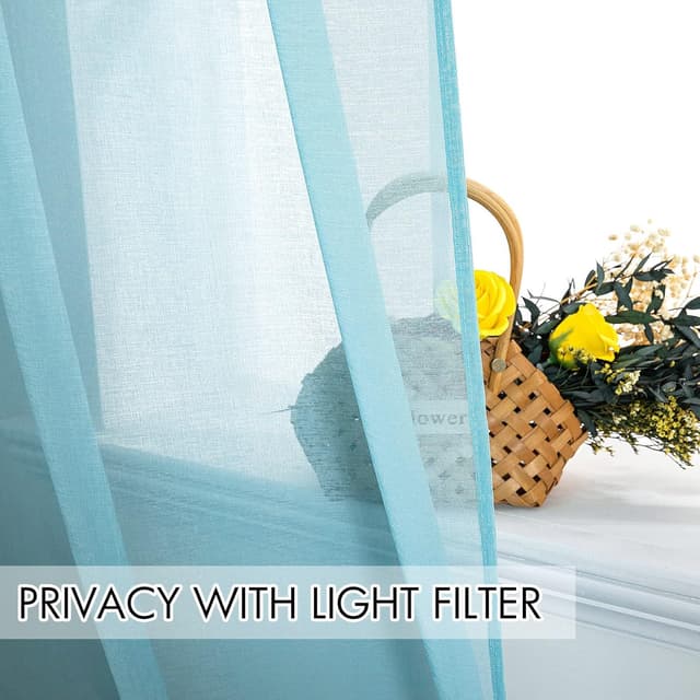 Detalle 2 de MIULEE – Lot de 2 panneaux voilages à œillets effet lin 140x280 cm bleu ciel