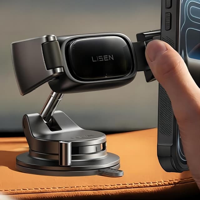 Detalle de LISEN Car Phone Holder 2026 self-adjusting suction mount for dashboard and windscreen