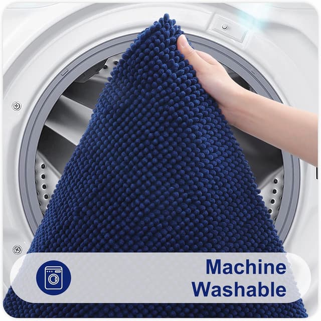 Thumbnail 6 de Smiry Non Slip Chenille Bath Mat (Extra Soft, Super Absorbent, Machine-Washable) – Navy Blue, 40 x 60 cm