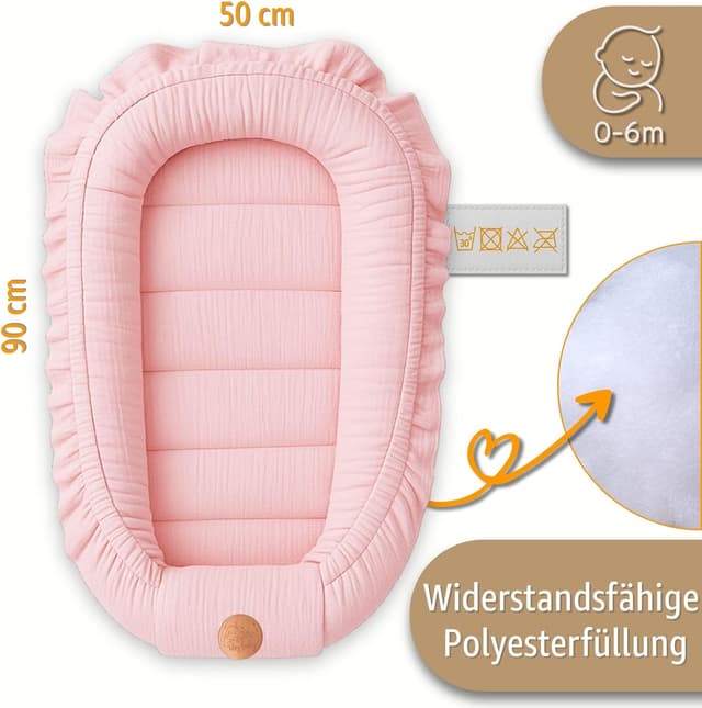 Detalle 2 de Mussola riduttore lettino neonato 90x50 cm baby nest trasportabile in mussola – Rosa cipria