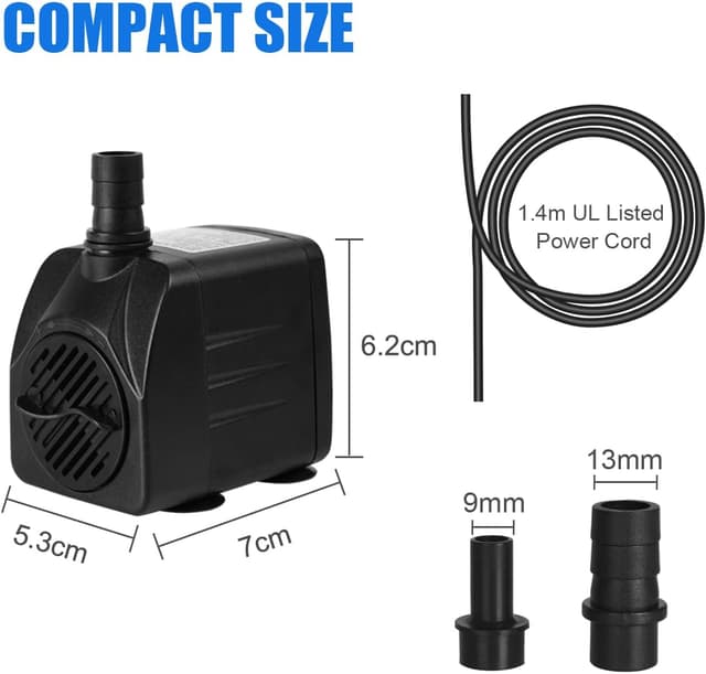 Detalle 2 de Flintronic Submersible Water Pump (800 L/H, 16W) – ultra-quiet fountain and aquarium pump with 1.4m cable and 2 nozzles