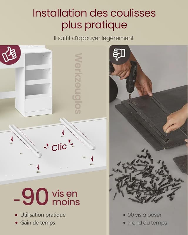 Detalle 1 de VASAGLE Kailyn Collection coiffeuse 107 cm 🪞