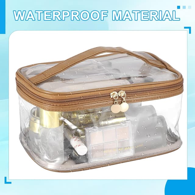 Detalle 2 de PATIKIL Clear Toiletry Bag (Waterproof) – Brown PU & transparent PVC travel makeup organiser