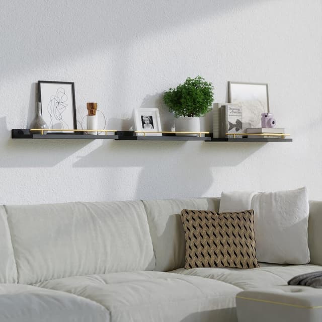 Thumbnail 5 de WOPITUES Floating Shelves with Guardrail — Set of 3