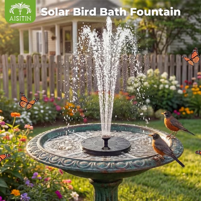 Detalle 2 de AISITIN Solarbrunnen für den Außenbereich – Solarpumpe mit 6 Fontänenstilen für Garten, Teich & Vogelbad