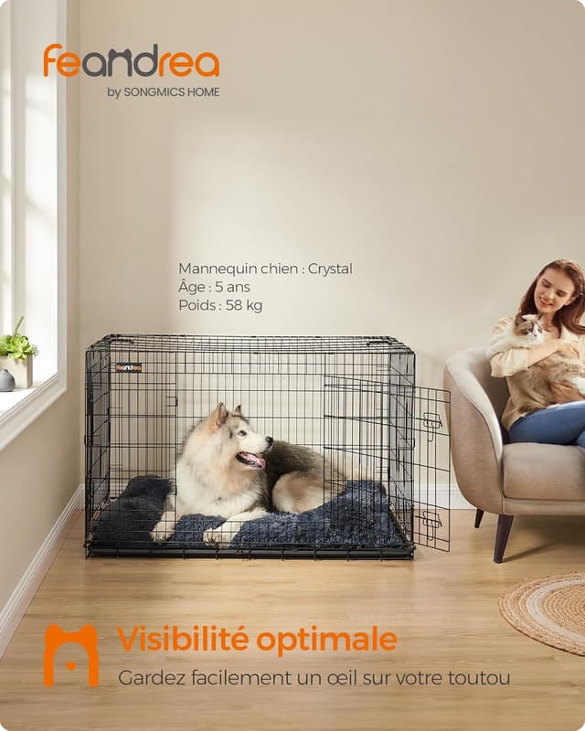 Detalle 2 de Feandrea PPD054B01 Cage pliable pour chien Taille XXXL 136 x 79 x 87 cm