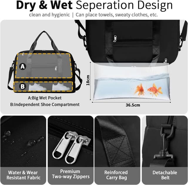 Detalle de Fioretto women’s foldable weekend bag with wet pocket and shoe compartment (45L)