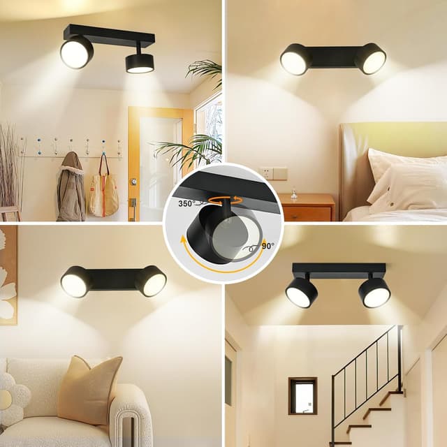 Thumbnail 6 de Doughelec LED Deckenleuchte (2-flammig) mit schwenkbaren Spots, schwarz, 12 W, warmweiß 3000 K