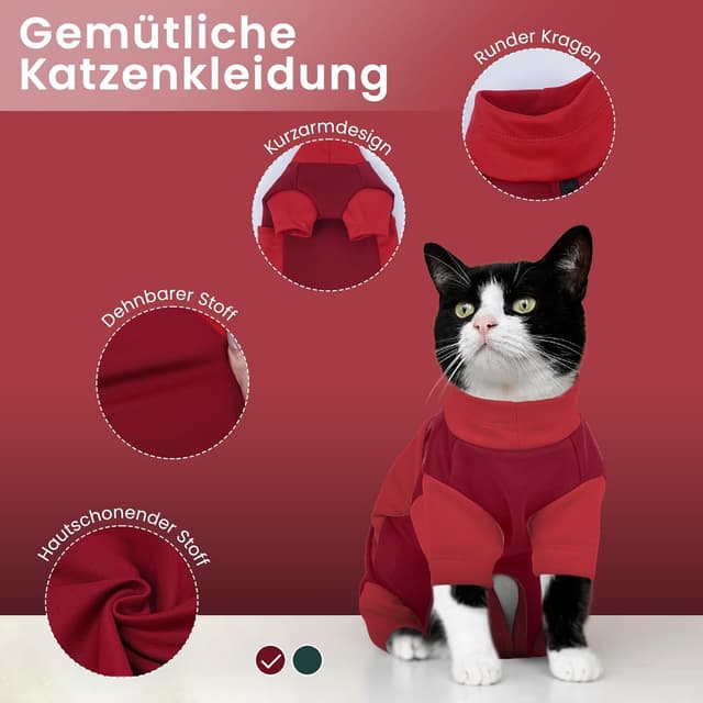Detalle de OUOBOB Beruhigungsgeschirr für Katzen Anti-Stress-Weste mit Reißverschluss, Angsthemd für Feuerwerk & Reisen (Rot, XL)