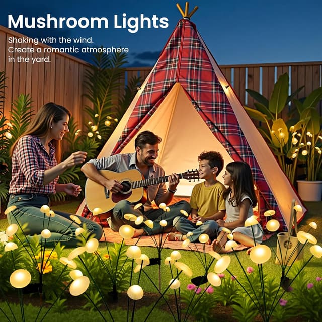 Thumbnail 6 de PATIOPIA Solar Mushroom Firefly Lights (4-pack) – waterproof garden path lights with a warm sway glow