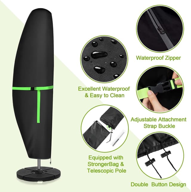 Detalle de Housse de protection GEMITTO pour parasol extérieur 420D (265 x 40/70/50 cm) avec perche télescopique et bande magique