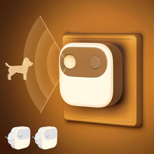 Detalle de Emeritpro Nachtlicht-Steckdose mit Bewegungsmelder und Dämmerungssensor (Bernstein, 2er-Set)