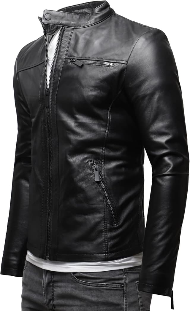 Detalle de Crone Epic Herren Lederjacke Cleane Basic aus 100% Echtleder – in vielen Varianten und Farben