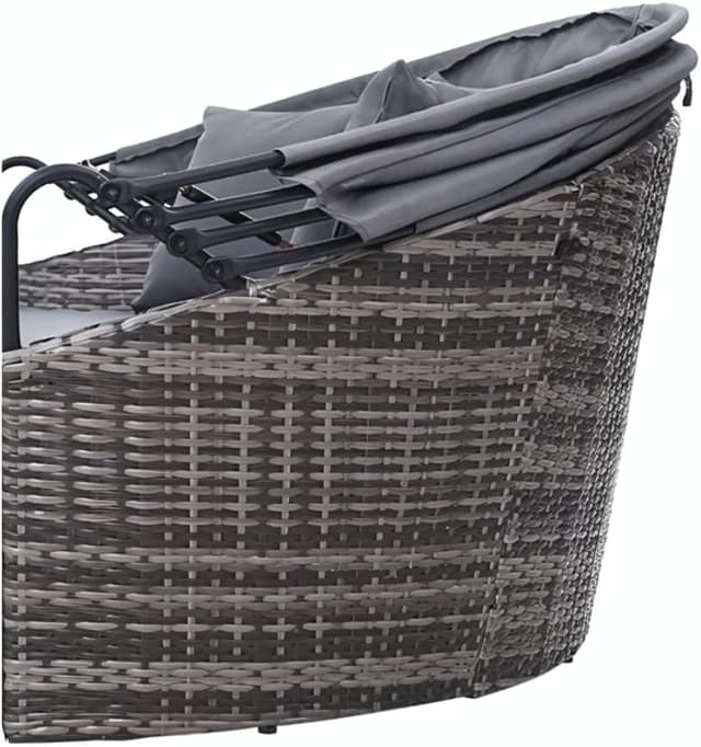 Detalle 2 de EVRE Bali 3 Piece Modular Round Rattan Wicker Daybed Set with Extendable Canopy (Mixed Grey)
