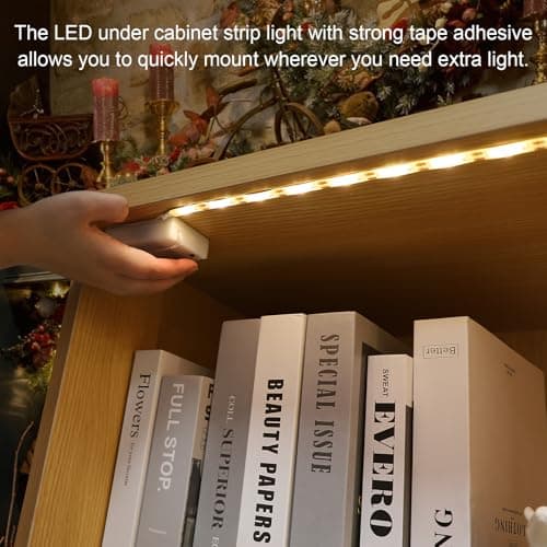 Detalle 2 de Auting Tira de pilas LED de 1 metro con 30 LED y luz blanca cálida (para debajo del armario)