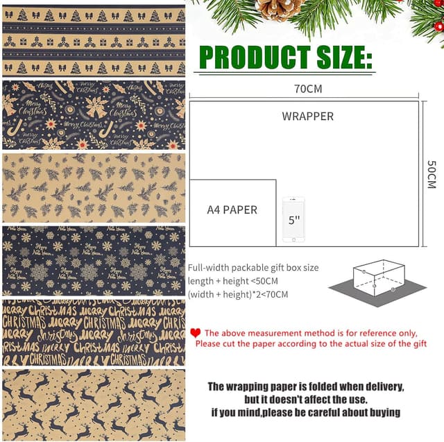 Thumbnail 2 de YankMooM 12 Sheets Christmas Wrapping Paper 70x50cm