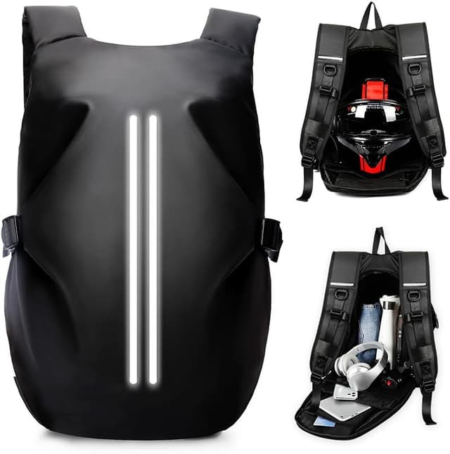 Detalle de HYC00 Large Motorcycle Helmet Backpack (Waterproof, Reflective) – Black