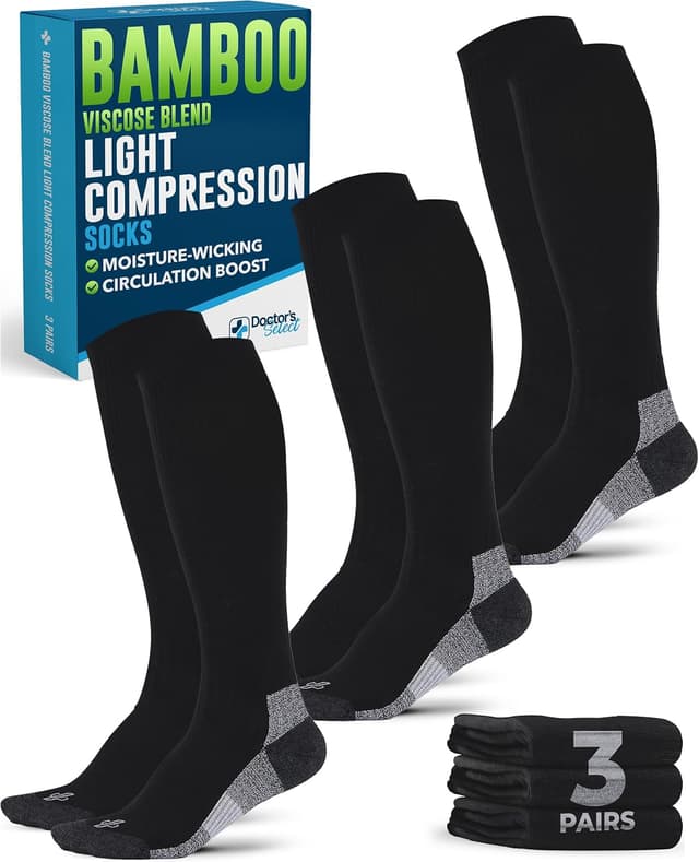 Detalle de Doctor’s Select Bamboo Viscose Light Compression Socks (8–15 mmHg) — Knee High, 3 Pairs