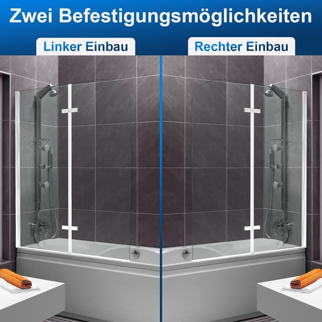 Detalle de Ansobea parete per vasca da bagno pieghevole 100x140 cm (2 pezzi) in vetro di sicurezza ESG 6 mm, argento trasparente