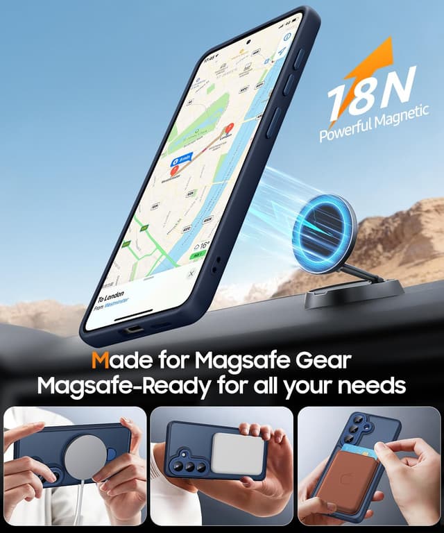 Detalle de JAME for Samsung Galaxy S26 Case with 2-Pack Screen Protector, Magnetic Stand & Full Camera Protection (Navy Blue)