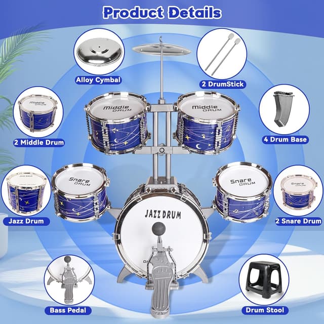 Thumbnail 6 de Noaideoi batteria per bambini piccolo (1–3 anni) con sgabello: set jazz in stile stelle