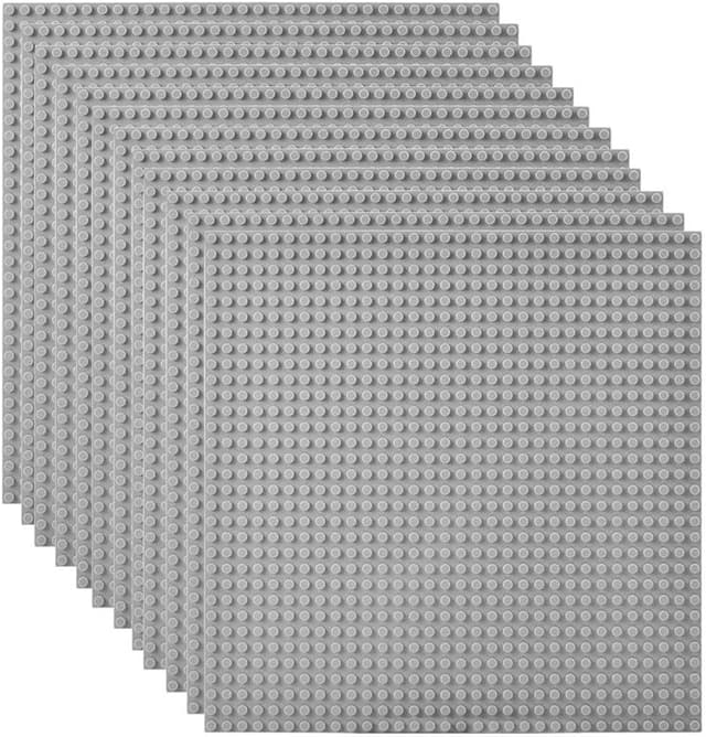 Detalle de Lekebaby Classic 10" x 10" Baseplates (Pack of 12) in Grey, Compatible Building Brick Base Plates