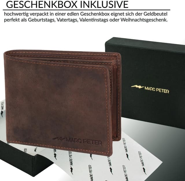 Detalle de Marc Peter® California AirTag Wallet mit Münzfach und RFID-Schutz – Vintage Braun Geldbörse