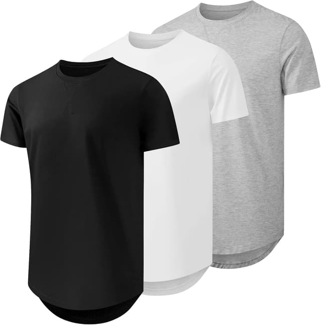 Detalle de Mancozy Mens Hipster Longline Crewneck T-Shirts (3-Pack) — casual hip hop tees