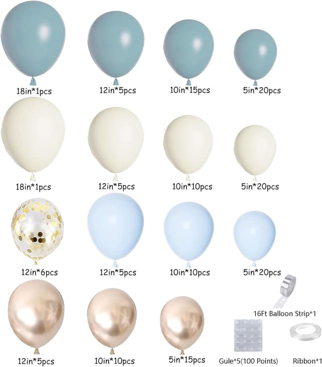 Thumbnail 5 de Dusty Baby Blue Balloon Arch Kit 151Pcs