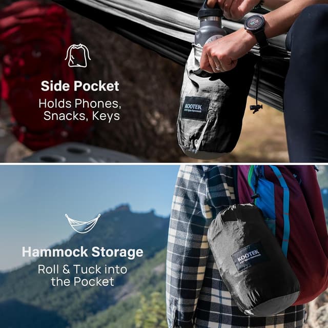 Detalle 2 de Kootek Camping Hammock with Tree Straps & Attached Carry Bag (Portable Camping Hammock)