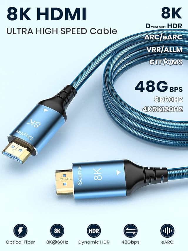 Detalle de WTPGTI 8K HDMI-Glasfaserkabel 15 m (HDMI 2.1, Steel Armor, AOC) mit Stahlpanzerung