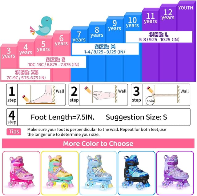 Detalle 2 de Nattork Adjustable Kids Roller Skates for Girls & Boys 4 Sizes