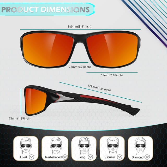 Detalle de Sunier polarised cycling sunglasses (UV400, wrap-around sports shades) — men & women