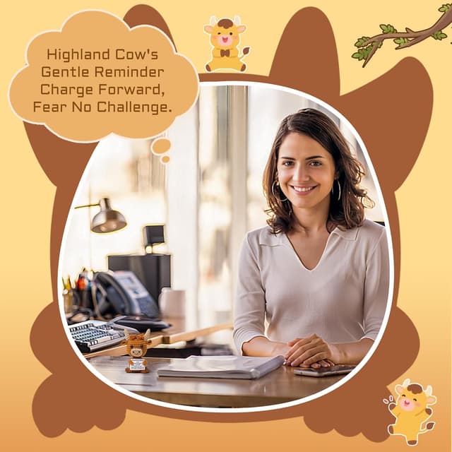 Detalle de OkiyiD Highland Cow Plush Toy with Positivity Card – Hand-Crocheted Mini Gift for Women, Friends & Students