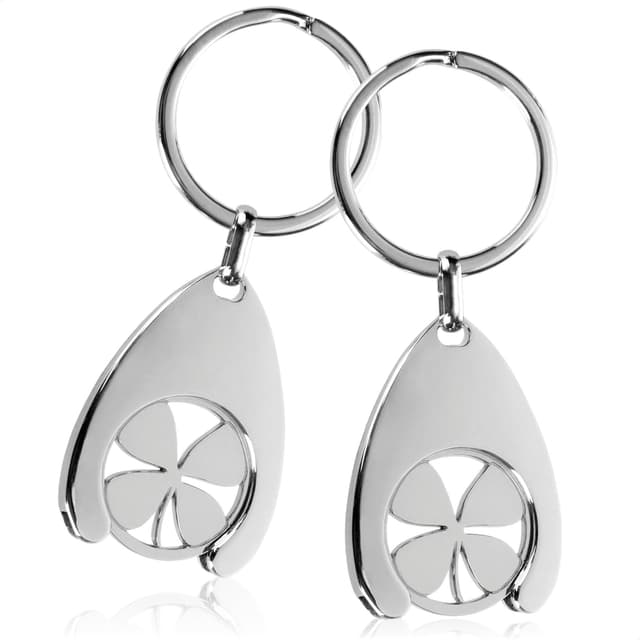 Detalle de com-four Portachiavi Angelo Custode con chip per carrello della spesa, design quadrifoglio (2 pezzi)