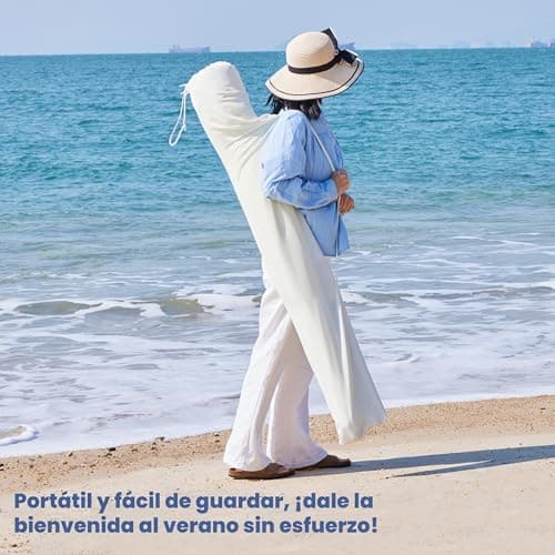 Thumbnail 6 de Yaheetech Ombrellone da spiaggia e giardino inclinabile 215 cm con frange, poliestere e metallo, blu e bianco