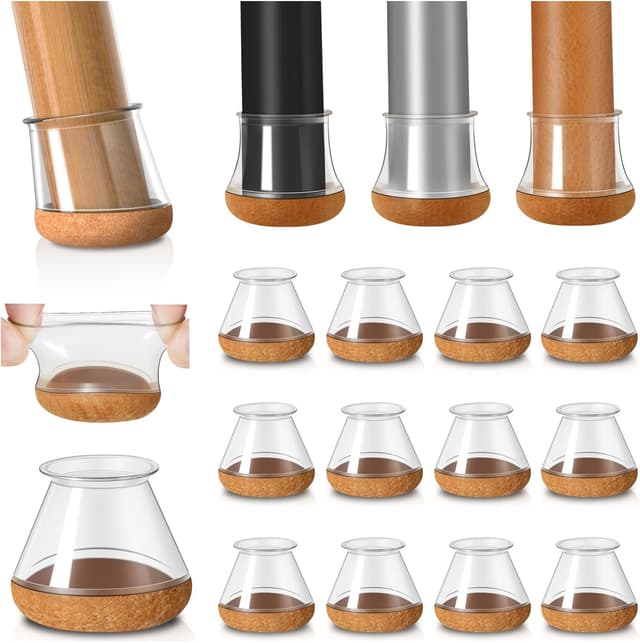 Detalle de YOZON 20 Stück Stuhlbeinkappen aus transparentem Silikon mit umwickeltem Filz (Durchmesser 20–30 mm)