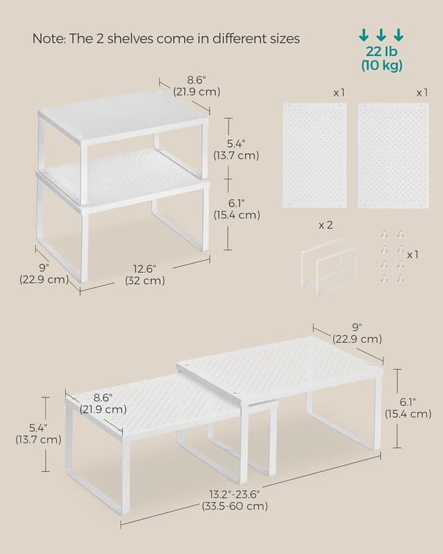 Thumbnail 5 de SONGMICS KCS01WT Stackable cupboard organisers (set of 2)