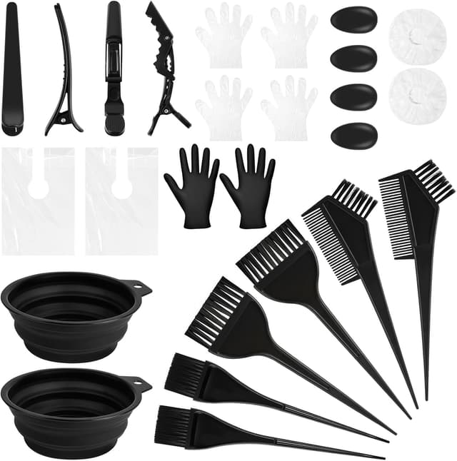 Detalle de LOPHE ensemble de coloration des cheveux 26 pièces : bols pliables, peignes, brosses, gants et accessoires