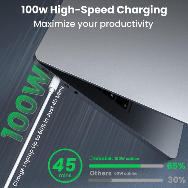 Detalle de GlobaLink 100W USB-C fast charging cable 2m