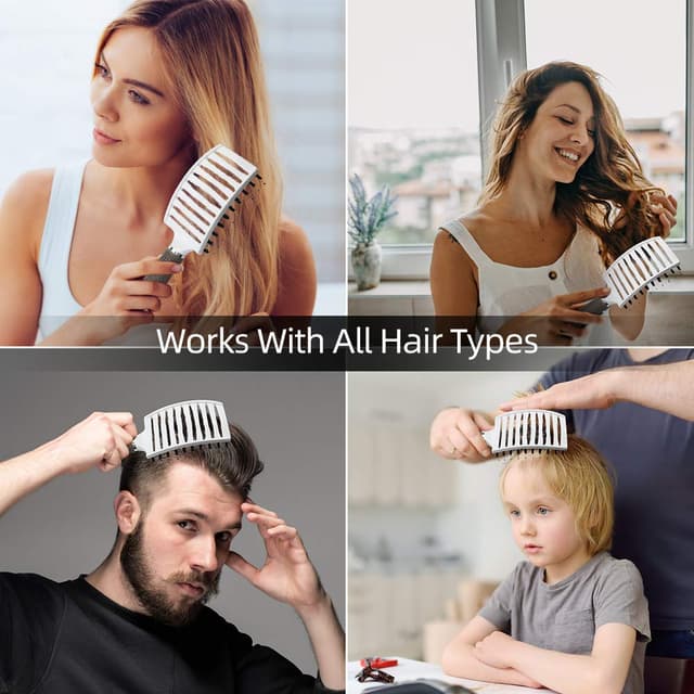 Detalle de URAQT Haarbürste Profi zum Entwirren mit Wildschweinborsten und Nylon, gebogene Luftungsbürste für langes, feines bis dickes Haar