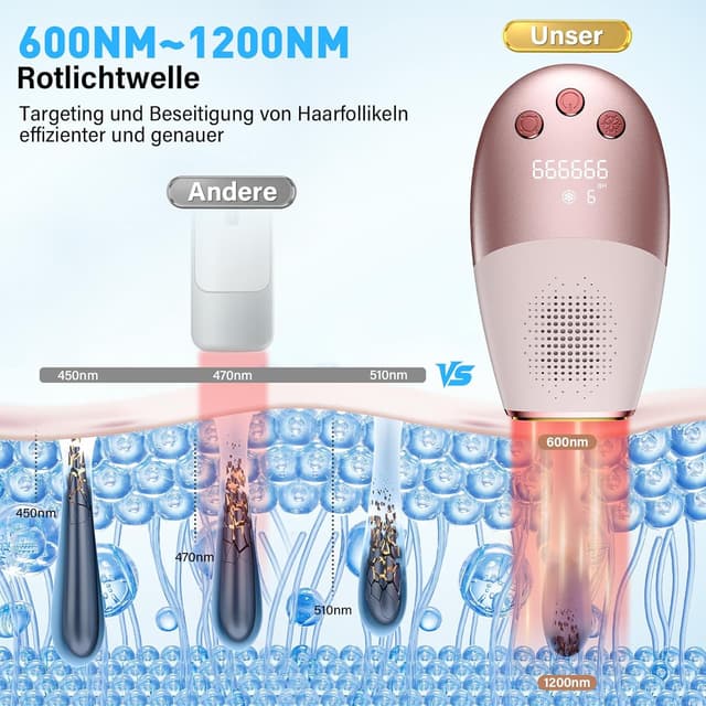 Detalle de ASOINNE Épilateur Lumière Pulsée IPL avec fonction de refroidissement, 9 niveaux d’intensité (rose)