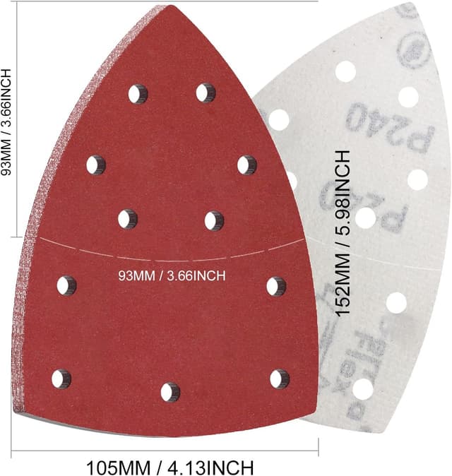 Detalle de KONGMING Schleifpapier-Set für Dreieckschleifer mit Klett (11 Löcher), 100 Schleifblätter, Körnung 40–600