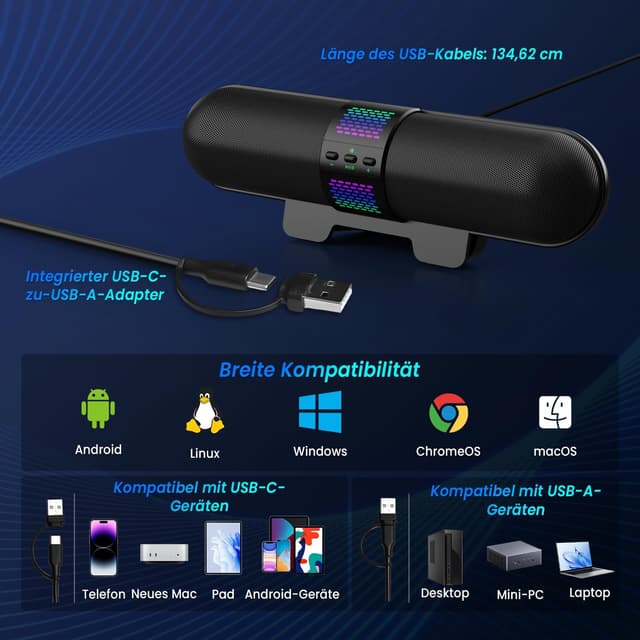 Thumbnail 2 de BESTISAN Computer-Lautsprecher Bluetooth Typ-C