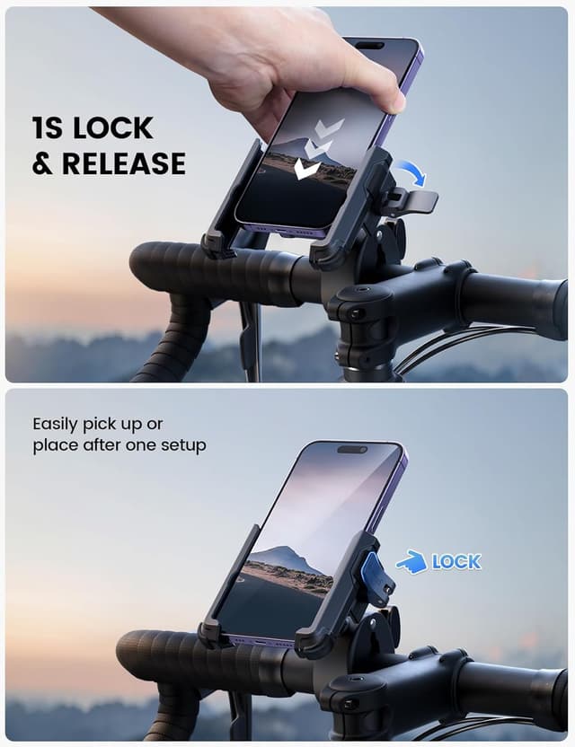 Detalle de Lamicall Motorcycle Phone Holder for Filming with 1s Quick Release – universal motorbike phone mount