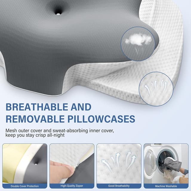 Detalle de Oreiller cervical ergonomique 2 en 1 Ehomfory (memoire de forme) gris