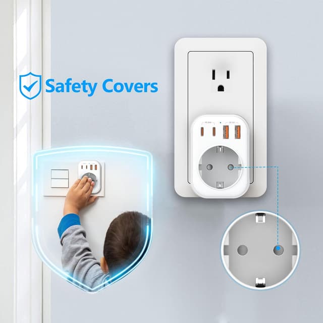 Detalle 2 de JSVER adaptateur prise USA 5 en 1 (France → USA/Canada) avec 2 USB-A et 2 USB-C (PD 20 W) — blanc