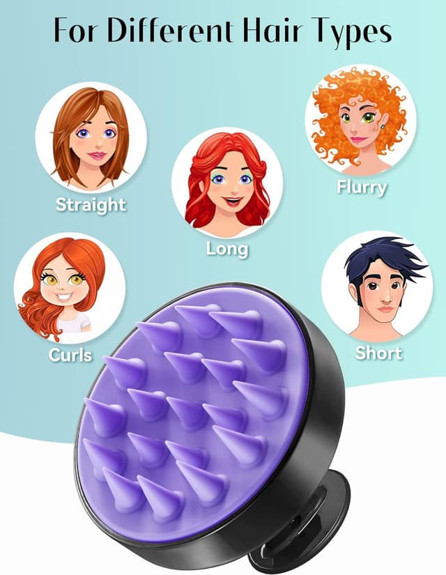 Detalle 2 de HEETA Scalp Massager Hair Growth Shampoo Brush (Soft Silicone Bristles) – Ergonomic Black & Purple