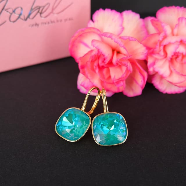 Detalle de NOBEL SCHMUCK Goldene Kristall Ohrringe Damen – kurze Ohrhänger aus 925 Silber vergoldet